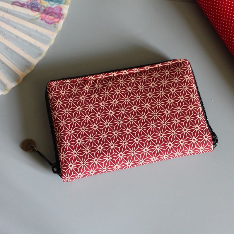 Portefeuille porte-monnaie zippé -  Asanoha rouge
